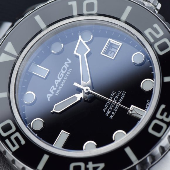 ARAGON Watch Swiss Automatic DiveMaster Sapphire Crystal & Bezel Black Dial 42mm - Picture 7 of 16